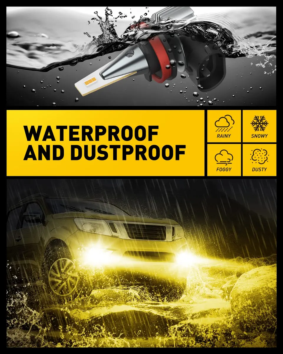 AUXITO H8 H11 H16 LED Fog Light Bulbs 2-Pack | 3000K Amber Yellow, 15W Low Power, 30000hr Lifespan - view 6