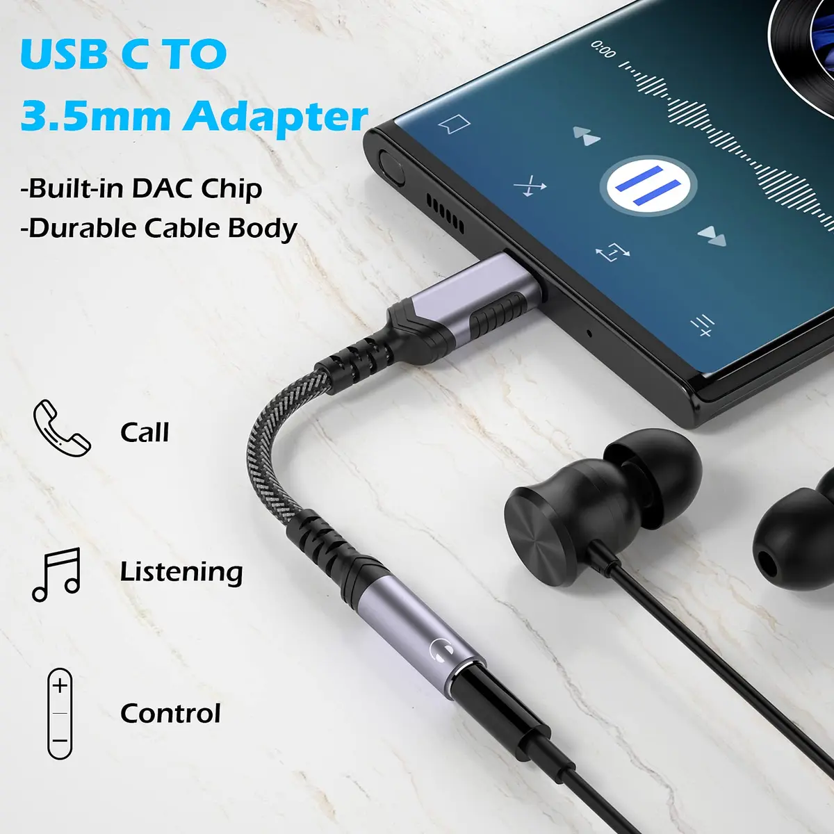 iMangoo USB C to 3.5mm Headphone Adapter | High-Quality DAC, Compact & Durable (9.6cm) - view 2