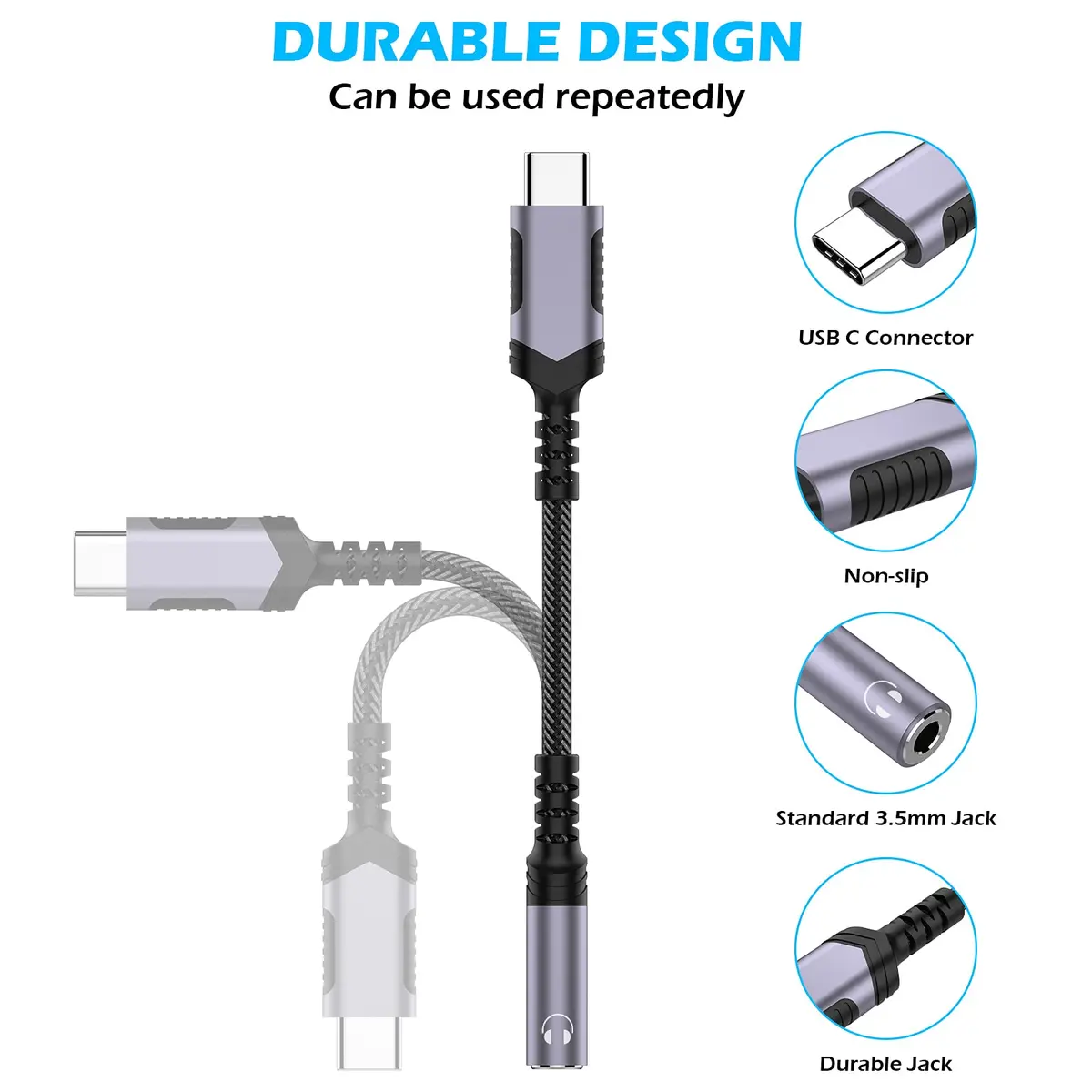 iMangoo USB C to 3.5mm Headphone Adapter | High-Quality DAC, Compact & Durable (9.6cm) - view 4