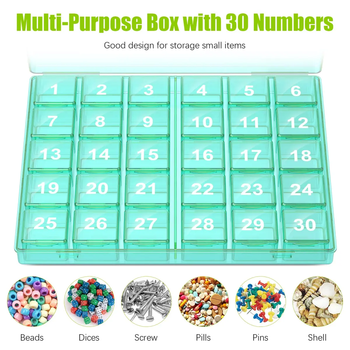 DOHIMGIO 30-Day Pill Organizer Box with Large Compartments | Easy Open Green Case for Vitamins & Medicine - view 5