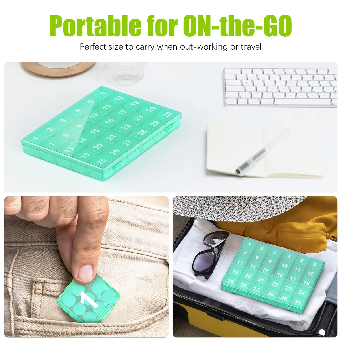 DOHIMGIO 30-Day Pill Organizer Box with Large Compartments | Easy Open Green Case for Vitamins & Medicine - view 6