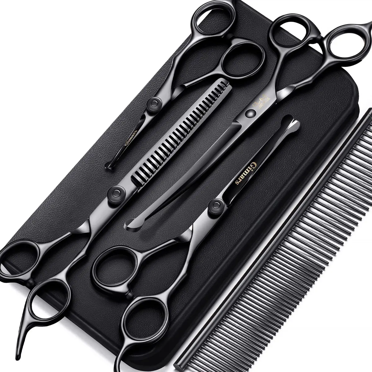 Gimars 7inch Professional 4CR Stainless Steel 6 in 1 Grooming Scissors for Dogs with Safety Round Tip | Heavy Duty Titanium Coated Pet Grooming Shears - main product image