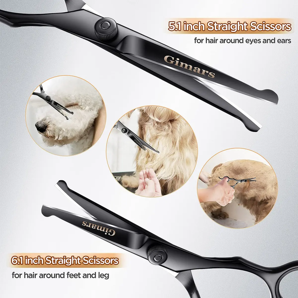 Gimars 7inch Professional 4CR Stainless Steel 6 in 1 Grooming Scissors for Dogs with Safety Round Tip | Heavy Duty Titanium Coated Pet Grooming Shears - view 5