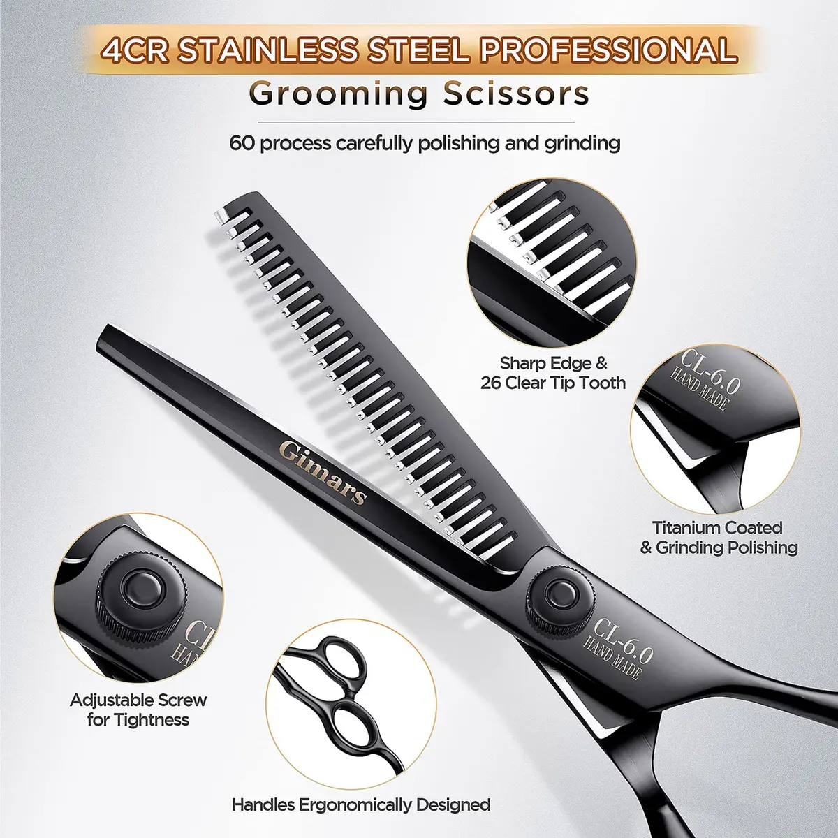 Gimars 7inch Professional 4CR Stainless Steel 6 in 1 Grooming Scissors for Dogs with Safety Round Tip | Heavy Duty Titanium Coated Pet Grooming Shears - view 2