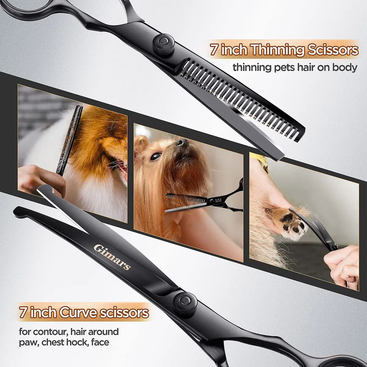 Gimars 7inch Professional 4CR Stainless Steel 6 in 1 Grooming Scissors for Dogs with Safety Round Tip | Heavy Duty Titanium Coated Pet Grooming Shears - view 4