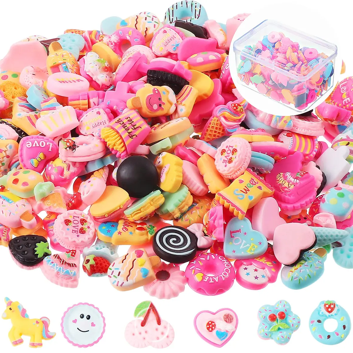 Sumind 200 Pcs Craft Beads Ice Cream Resin Charms | DIY Scrapbooking & Crafts with Bright Colors - main product image
