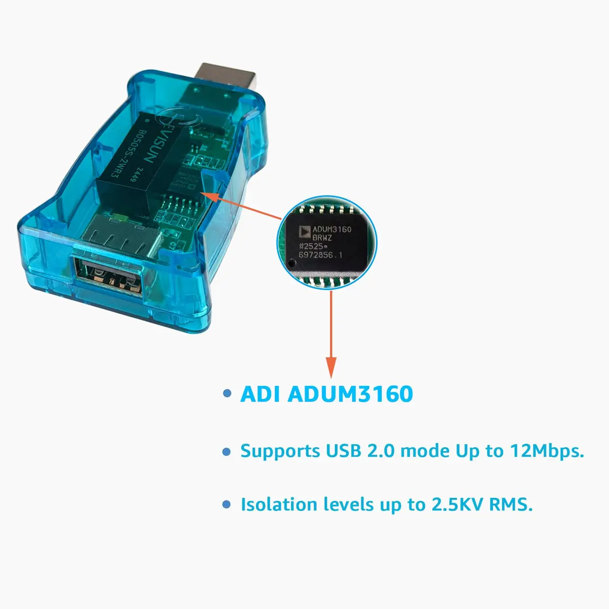 DSD TECH SH-G01A USB Isolator with ADUM3160 Chip 12Mbps | Industrial USB Noise Filter - view 5