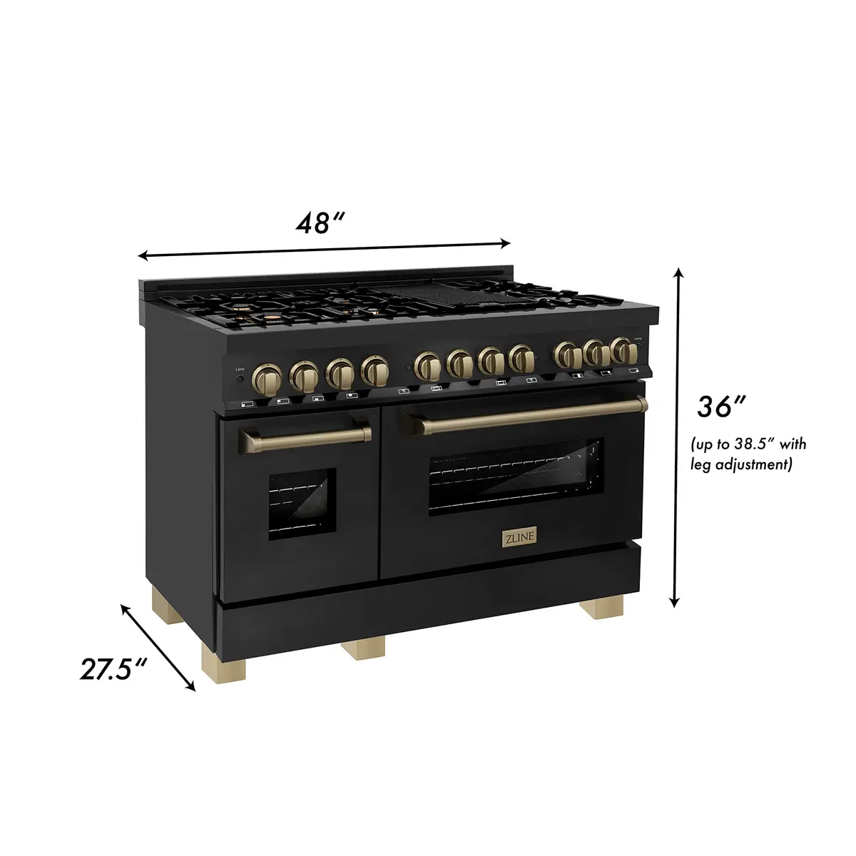 ZLINE Autograph Edition 36 in. 4.6 cu. ft. Dual Fuel Range with 6 Burner Gas Cooktop and Electric Convection Oven in Black Stainless Steel and Champagne Bronze Accents - view 3