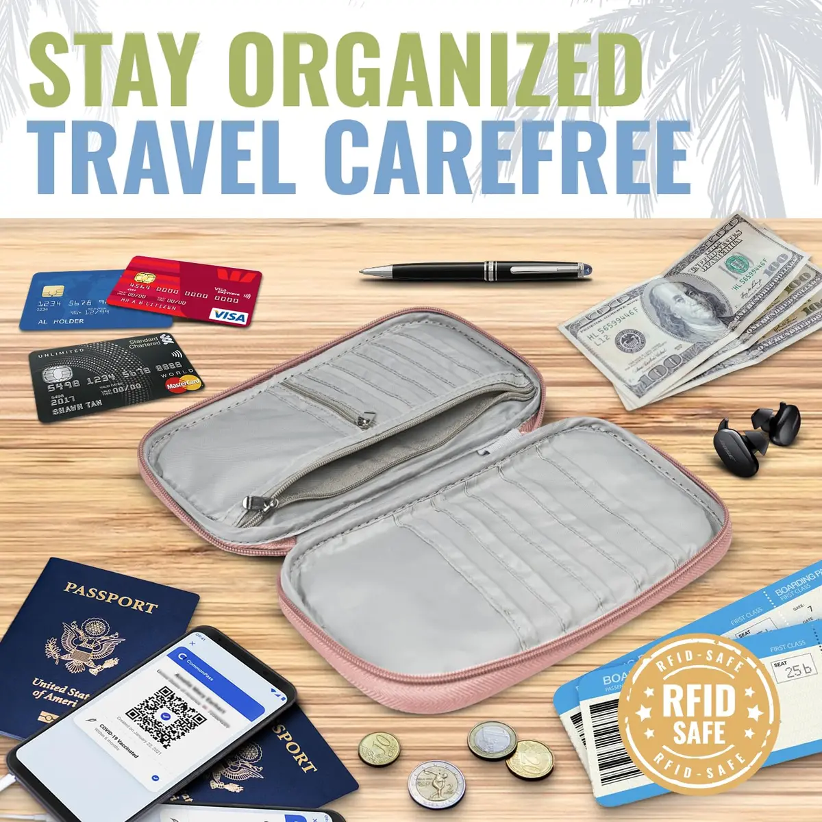 BOACAY Travel Document Organizer with RFID, Family Passport Holder Wallet 13cm (5" W) x 22.5cm (8.9" H) | Secure & Waterproof Travel Essential - view 4