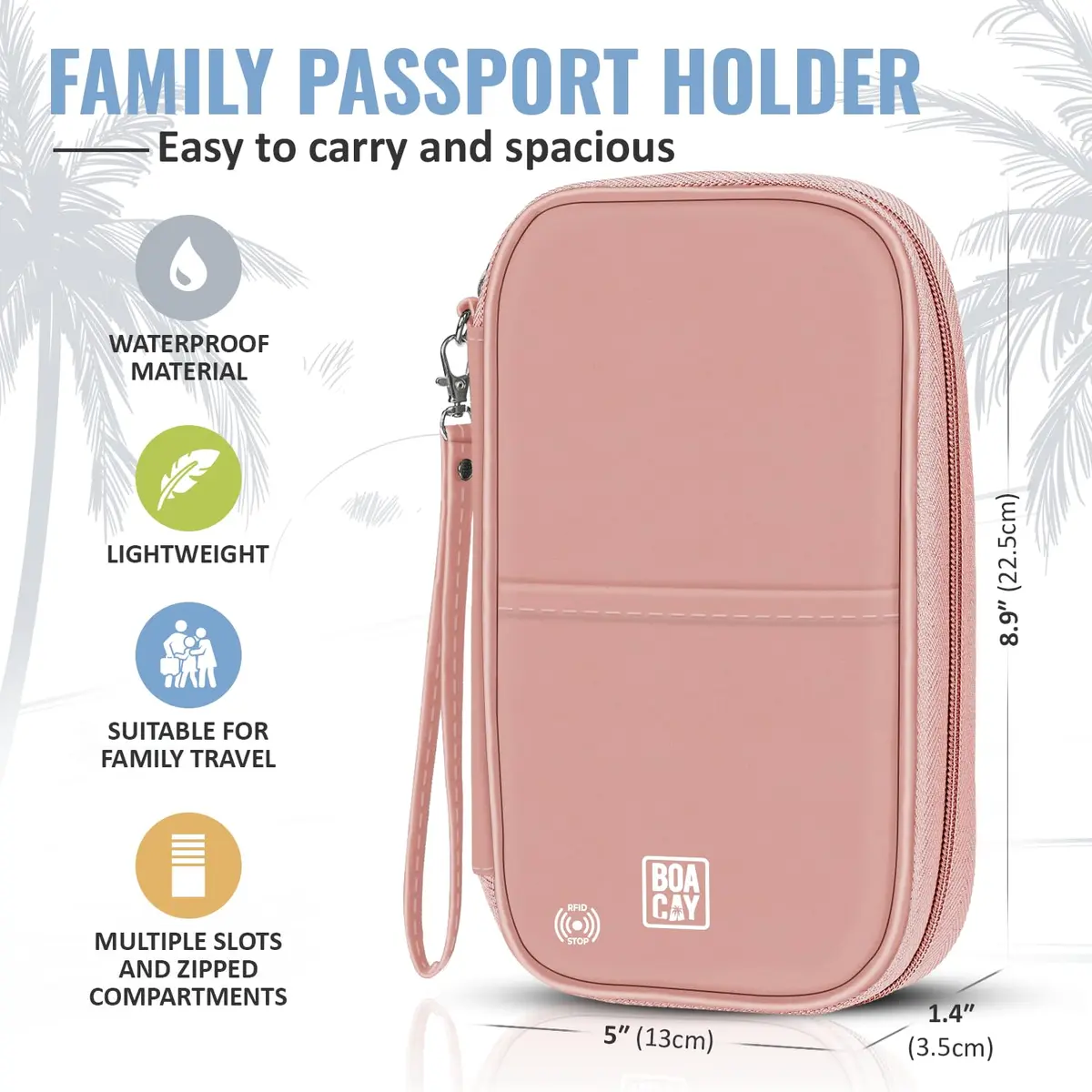 BOACAY Travel Document Organizer with RFID, Family Passport Holder Wallet 13cm (5" W) x 22.5cm (8.9" H) | Secure & Waterproof Travel Essential - view 3