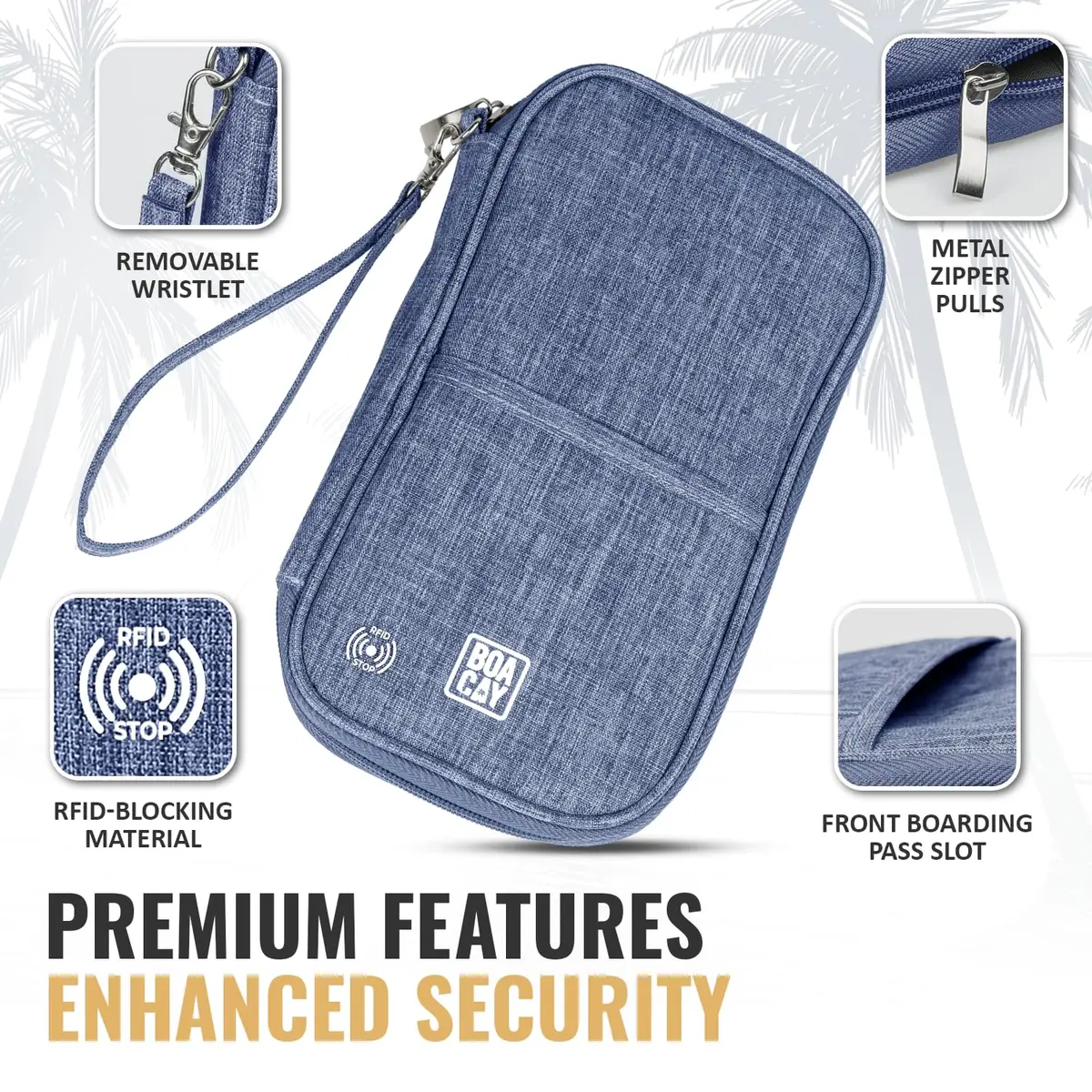 BOACAY RFID Blocking Travel Document Organizer with Wristlet, Family Passport Holder & Wallet 13cm x 22.5cm (Violet Blue) | Waterproof Case for Cards, Boarding Pass, Money - view 2