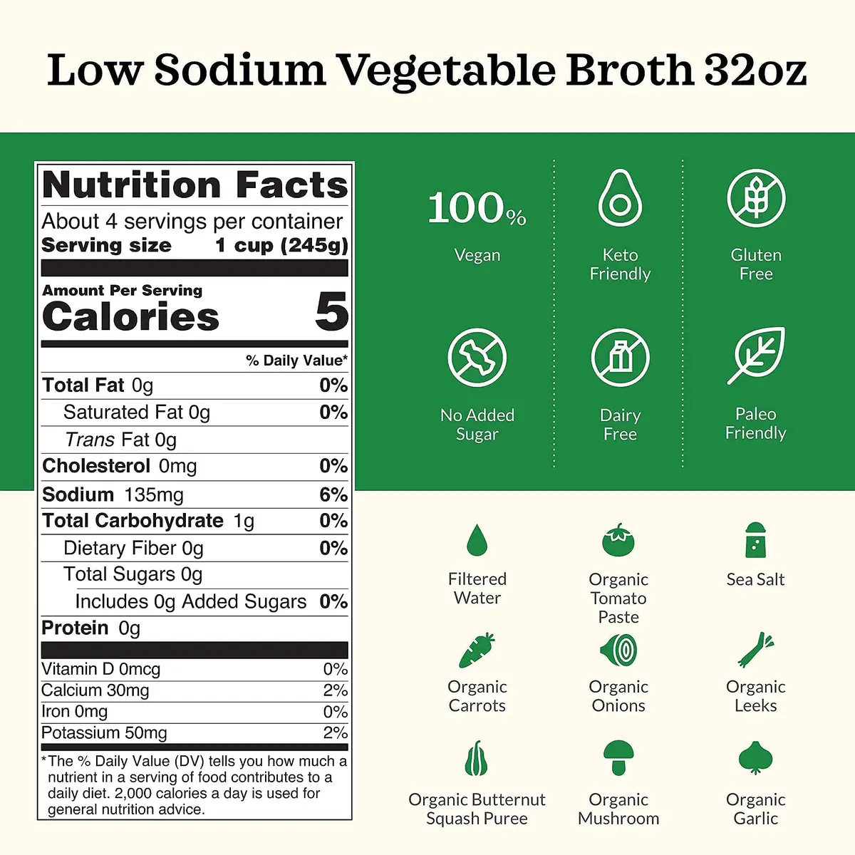 Kettle & Fire Organic Vegetable Cooking Broth Low Sodium 946ml (32 Ounce) | USDA Organic, Vegan, Gluten-Free - view 2