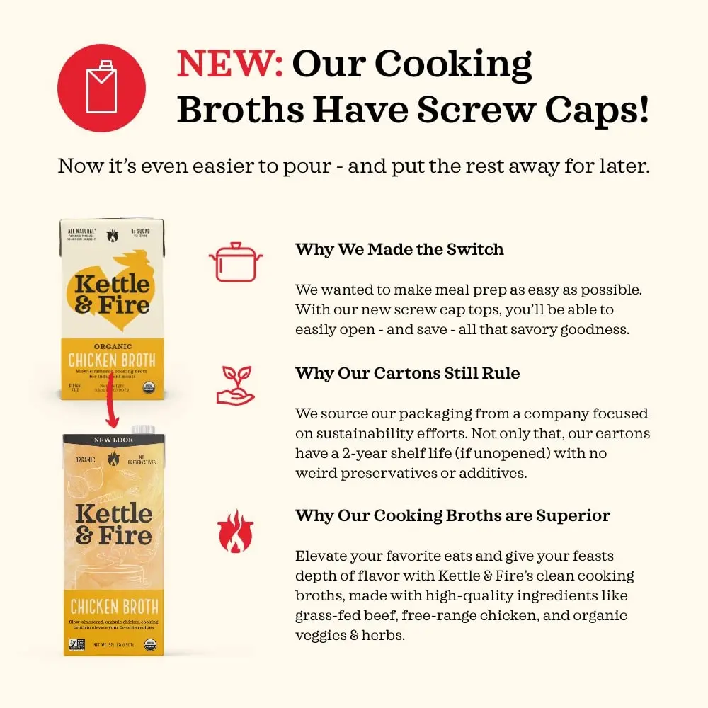 Kettle & Fire Organic Vegetable Cooking Broth Low Sodium 946ml (32 Ounce) | USDA Organic, Vegan, Gluten-Free - view 4