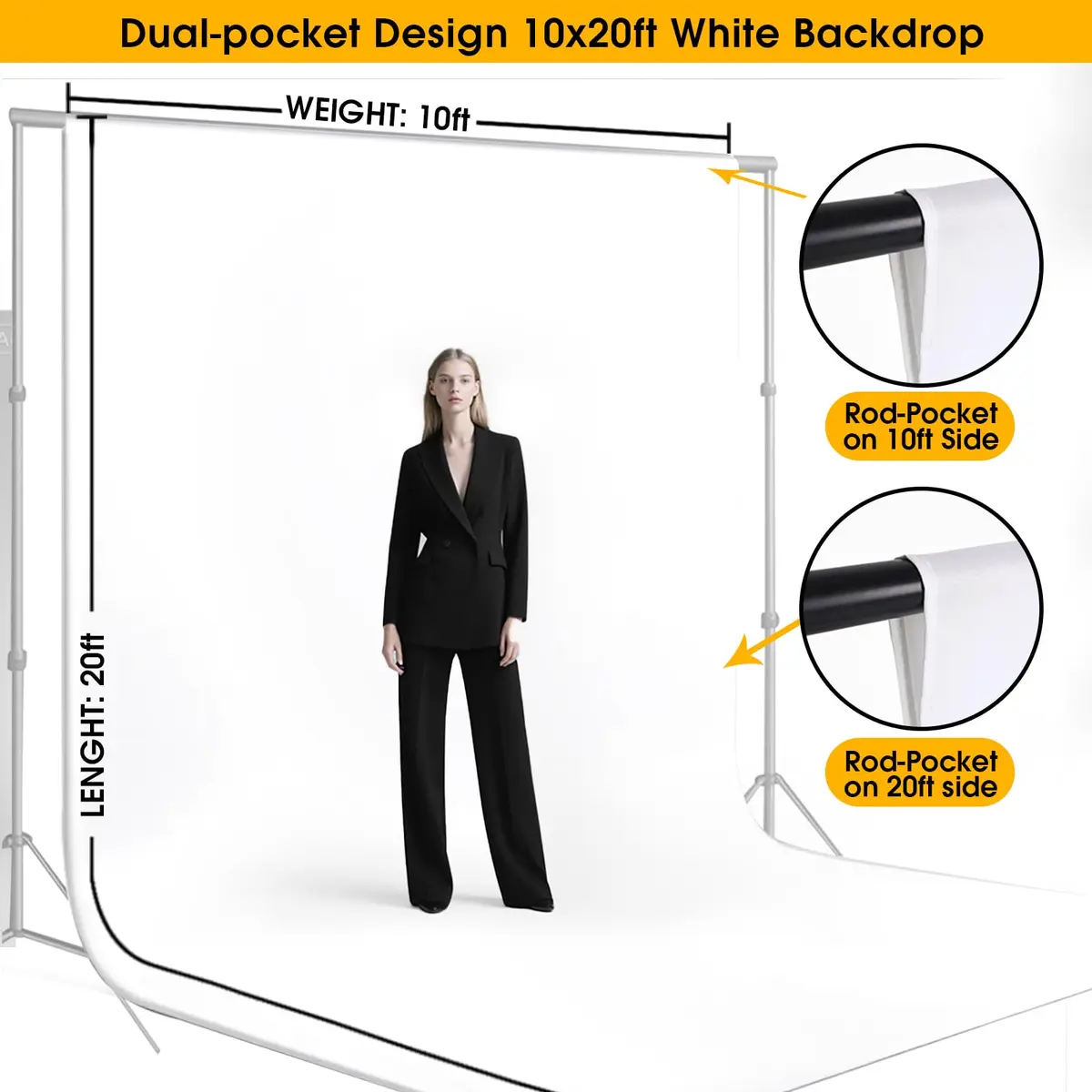 CPLIRIS 10x20ft White Backdrop for Photography | Thick Polyester, Seamless & Wrinkle-Resistant - view 2