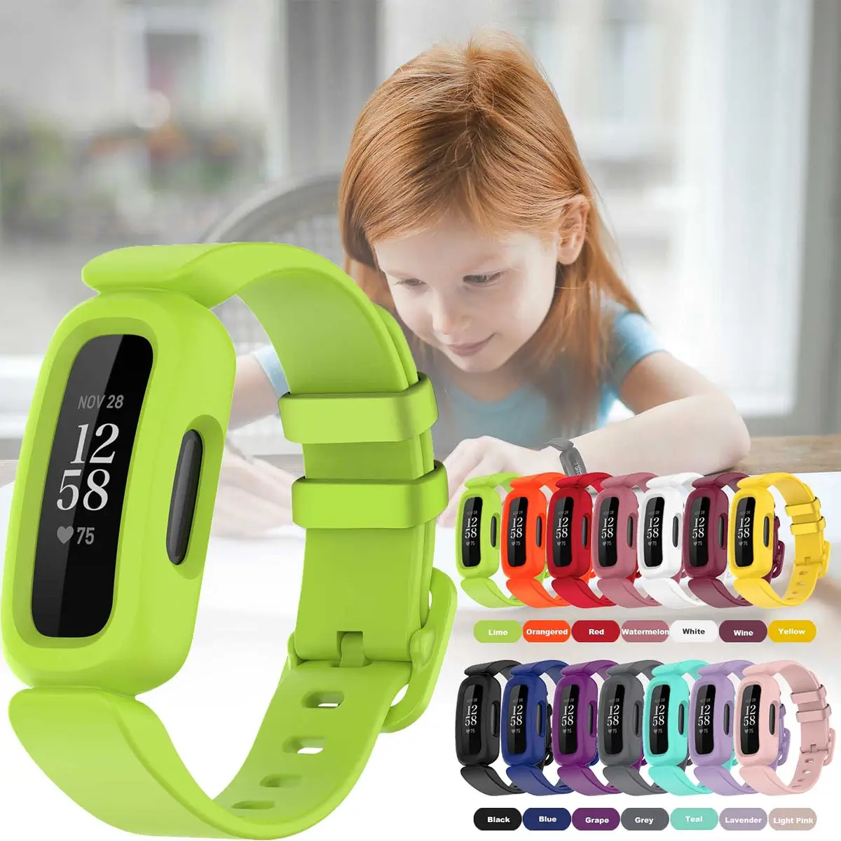 TopPerfekt Silicone Replacement Band Lime | Waterproof Sport Strap for Fitbit Ace 3 Kids - view 7