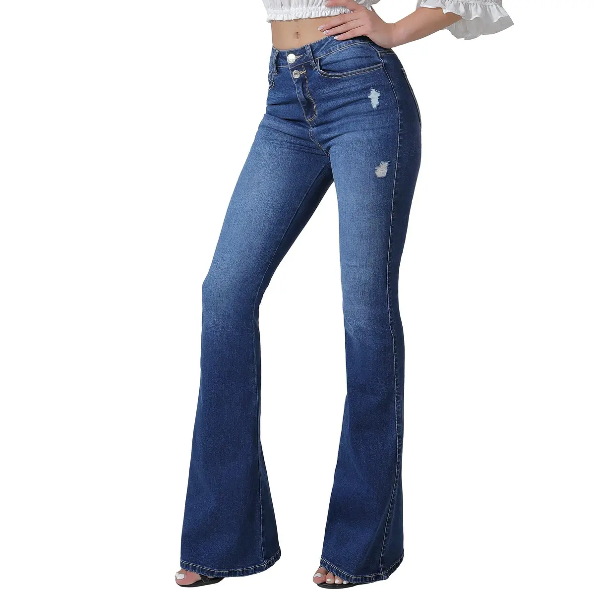 VIPONES Bell Bottom Jeans for Women High Waisted Bootcut Stretch Flare Blue Denim Pants (101, 2) | Vintage 70s Flare Fit with Comfort Stretch - main product image