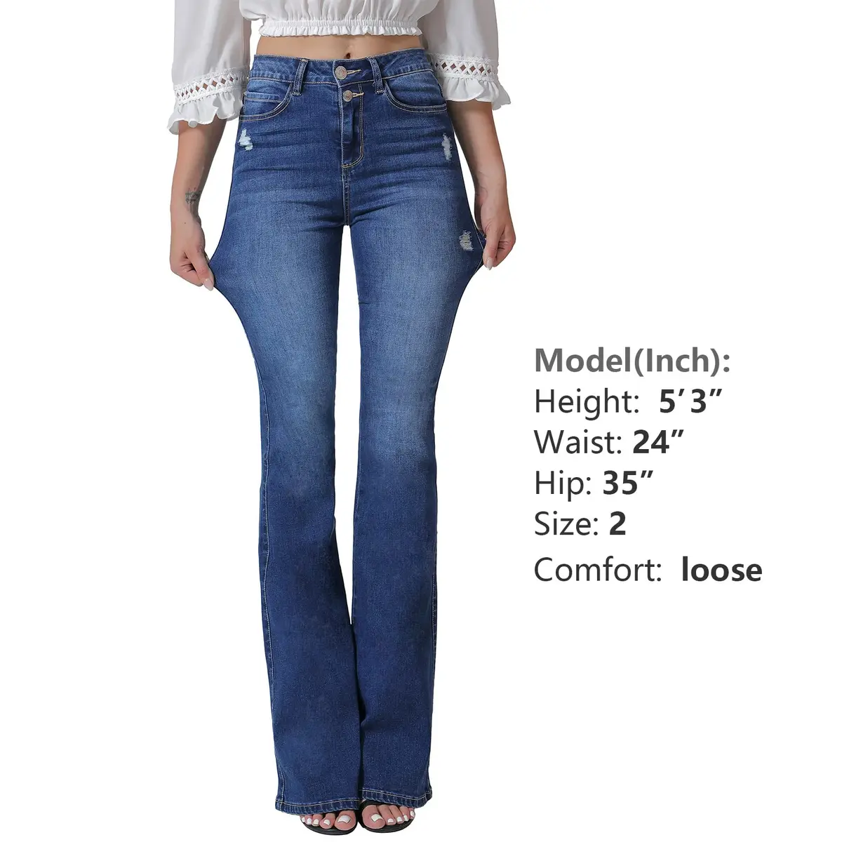 VIPONES Bell Bottom Jeans for Women High Waisted Bootcut Stretch Flare Blue Denim Pants (101, 2) | Vintage 70s Flare Fit with Comfort Stretch - view 7