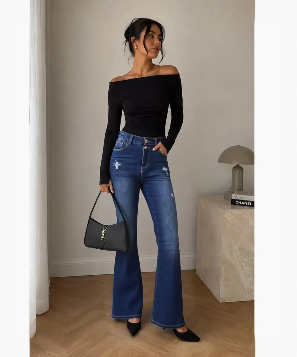 VIPONES Bell Bottom Jeans for Women High Waisted Bootcut Stretch Flare Blue Denim Pants (101, 2) | Vintage 70s Flare Fit with Comfort Stretch - view 2