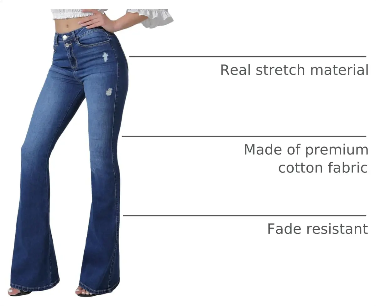 VIPONES Bell Bottom Jeans for Women High Waisted Bootcut Stretch Flare Blue Denim Pants (101, 2) | Vintage 70s Flare Fit with Comfort Stretch - view 4