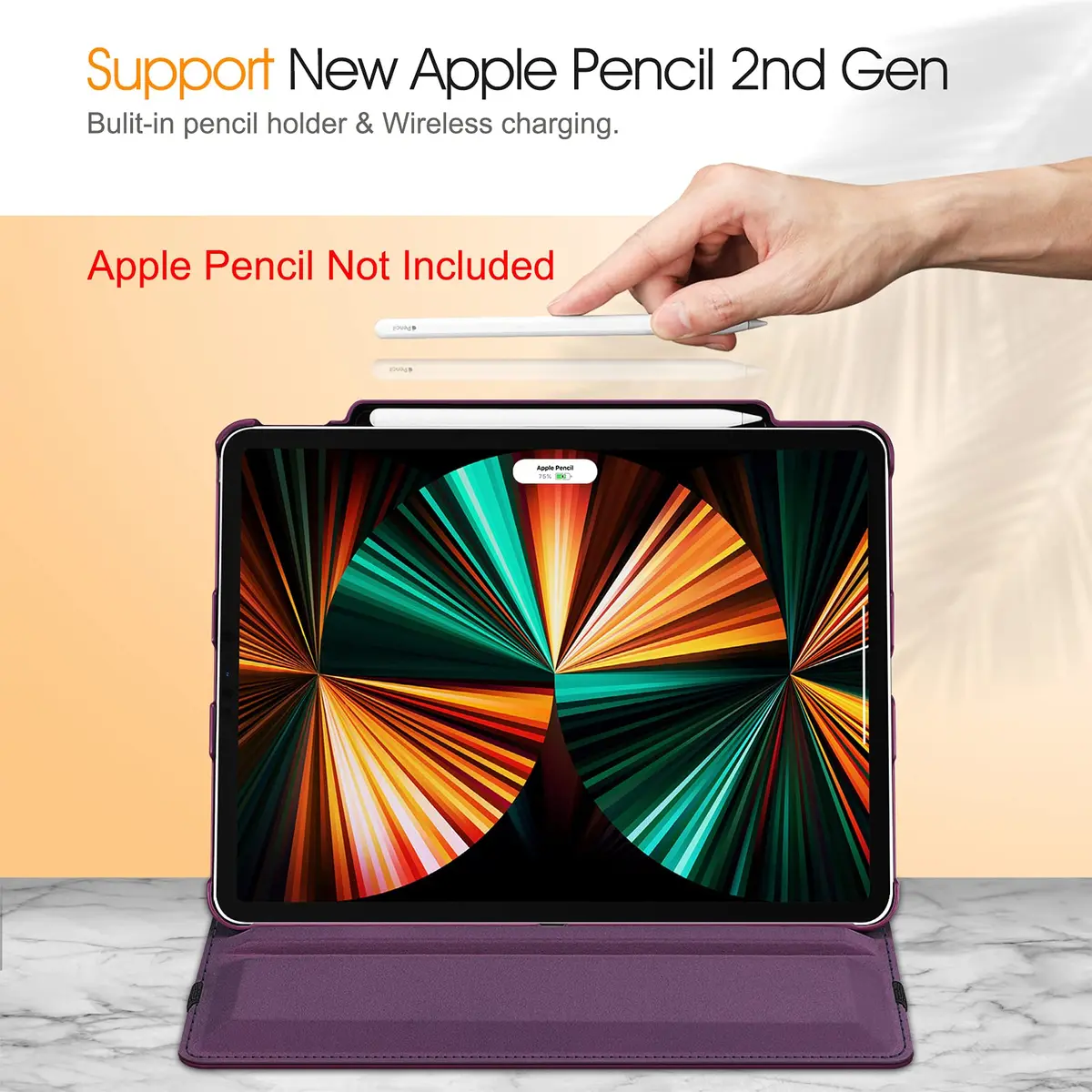 FINTIE Rotating Case for iPad Pro 12.9-inch 6th/5th/4th/3rd Generation | 360° Adjustable, Pencil Holder, Hard Shell, Purple - view 6