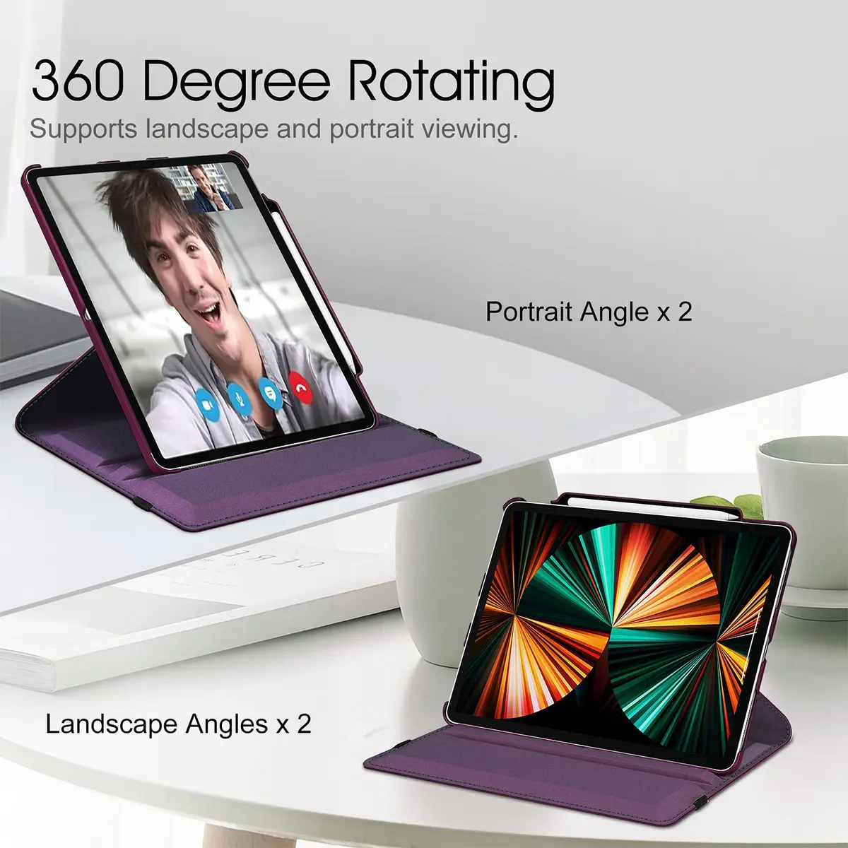 FINTIE Rotating Case for iPad Pro 12.9-inch 6th/5th/4th/3rd Generation | 360° Adjustable, Pencil Holder, Hard Shell, Purple - view 4
