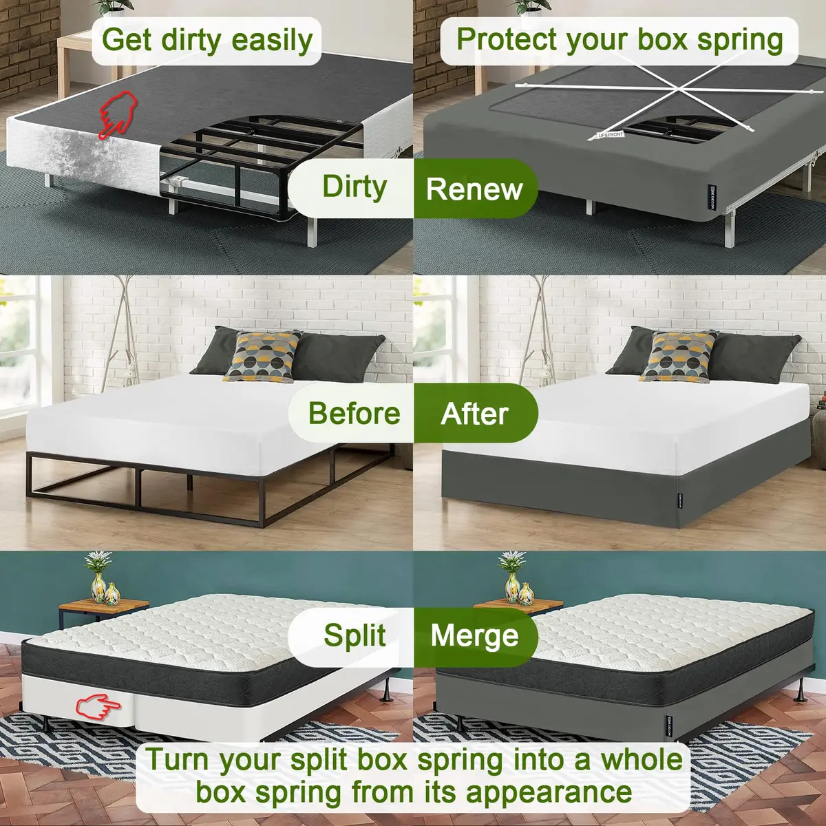 Bedecor 4-9 Inch Split Box Spring Cover, King/Cal King, Dark Gray | Modern, Stretchy & Dustproof - view 3