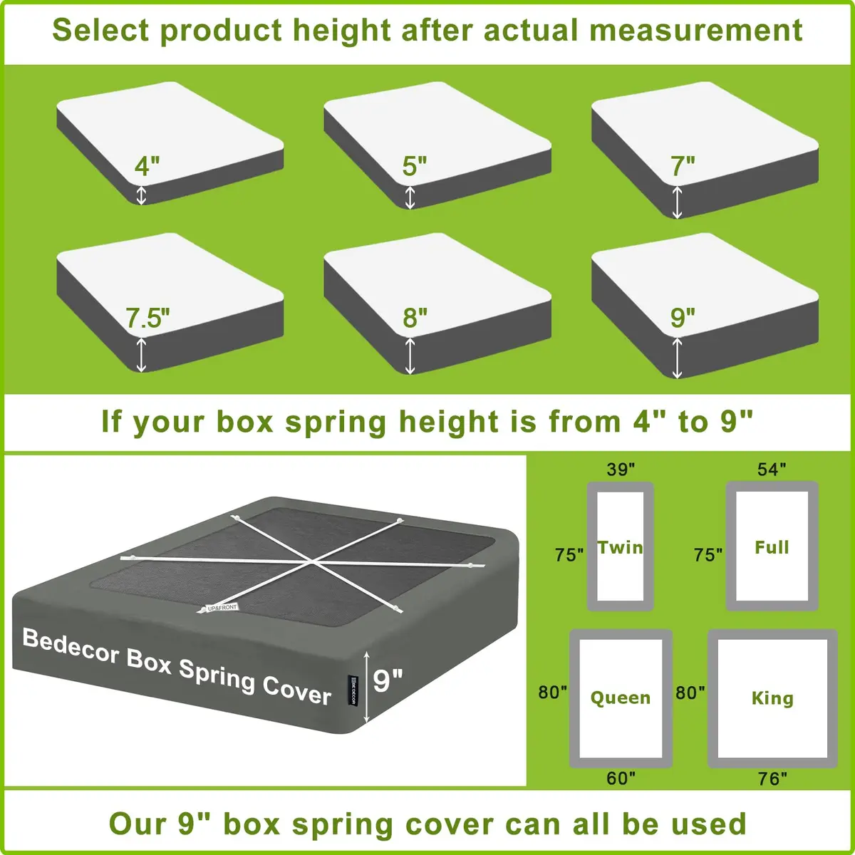 Bedecor 4-9 Inch Split Box Spring Cover, King/Cal King, Dark Gray | Modern, Stretchy & Dustproof - view 4