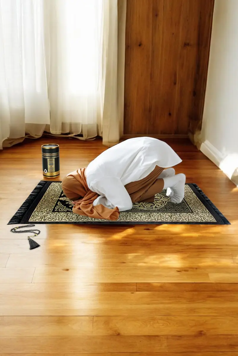 ihvan online Muslim Prayer Rug and Prayer Beads | Elegant Taffeta Design, Portable & Lightweight (117x67 cm) - view 5