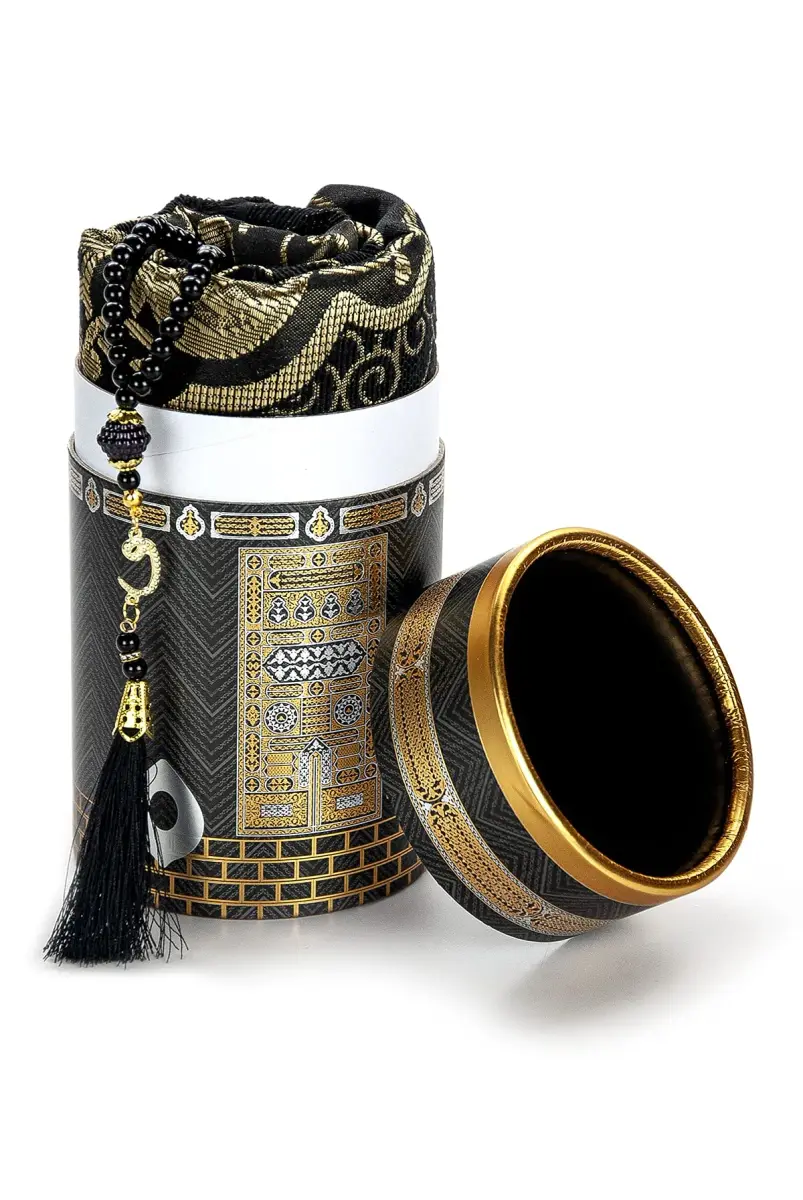 ihvan online Black Taffeta Prayer Rug - 117cm x 71cm (46" x 28") | Soft Islamic Janamaz - view 2