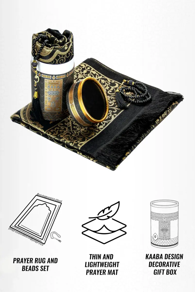 ihvan online Black Taffeta Prayer Rug - 117cm x 71cm (46" x 28") | Soft Islamic Janamaz - view 4