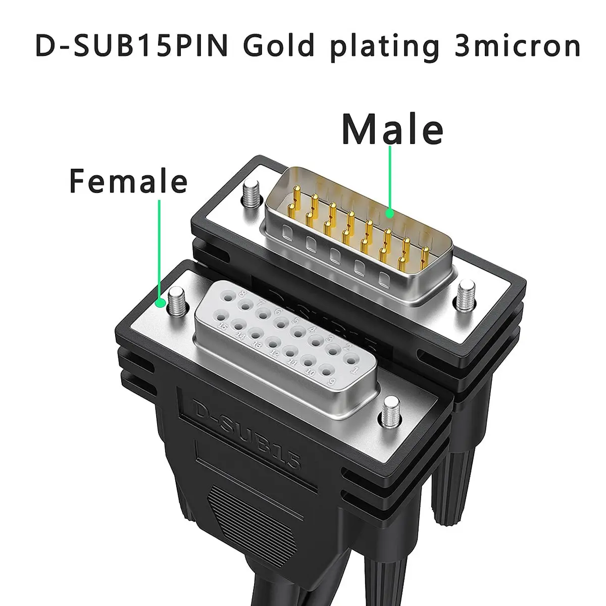 JUXINICE DB15 Male to Male Serial Cable 1.5m (5ft) | 40Gbps Data Transfer - view 3