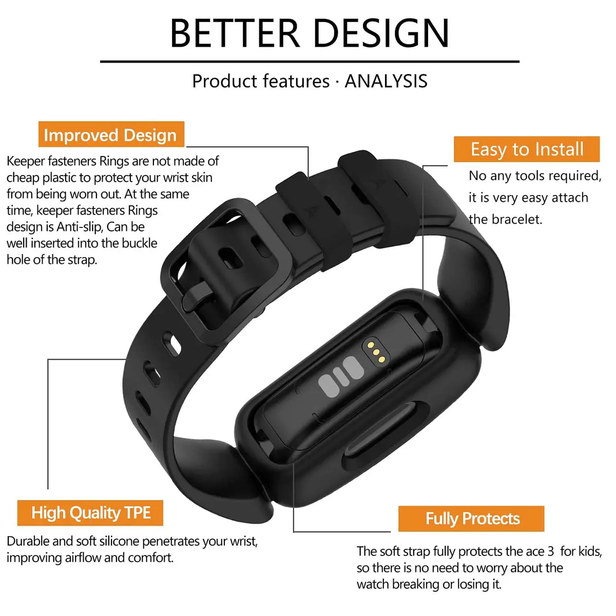 TopPerfekt Watch Band Compatible with Fitbit Ace 3 | Waterproof Silicone Strap for Kids - view 5