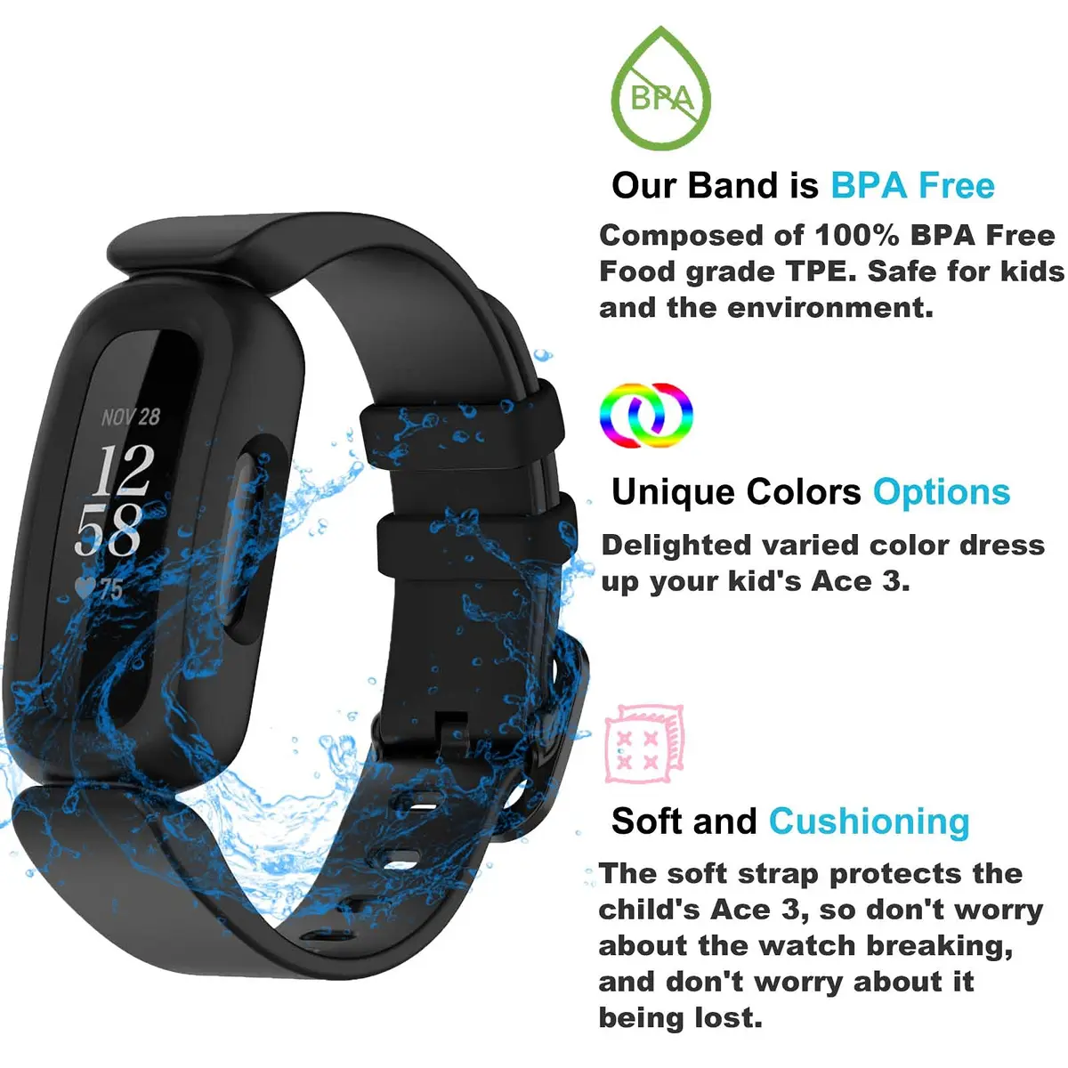 TopPerfekt Watch Band Compatible with Fitbit Ace 3 | Waterproof Silicone Strap for Kids - view 4