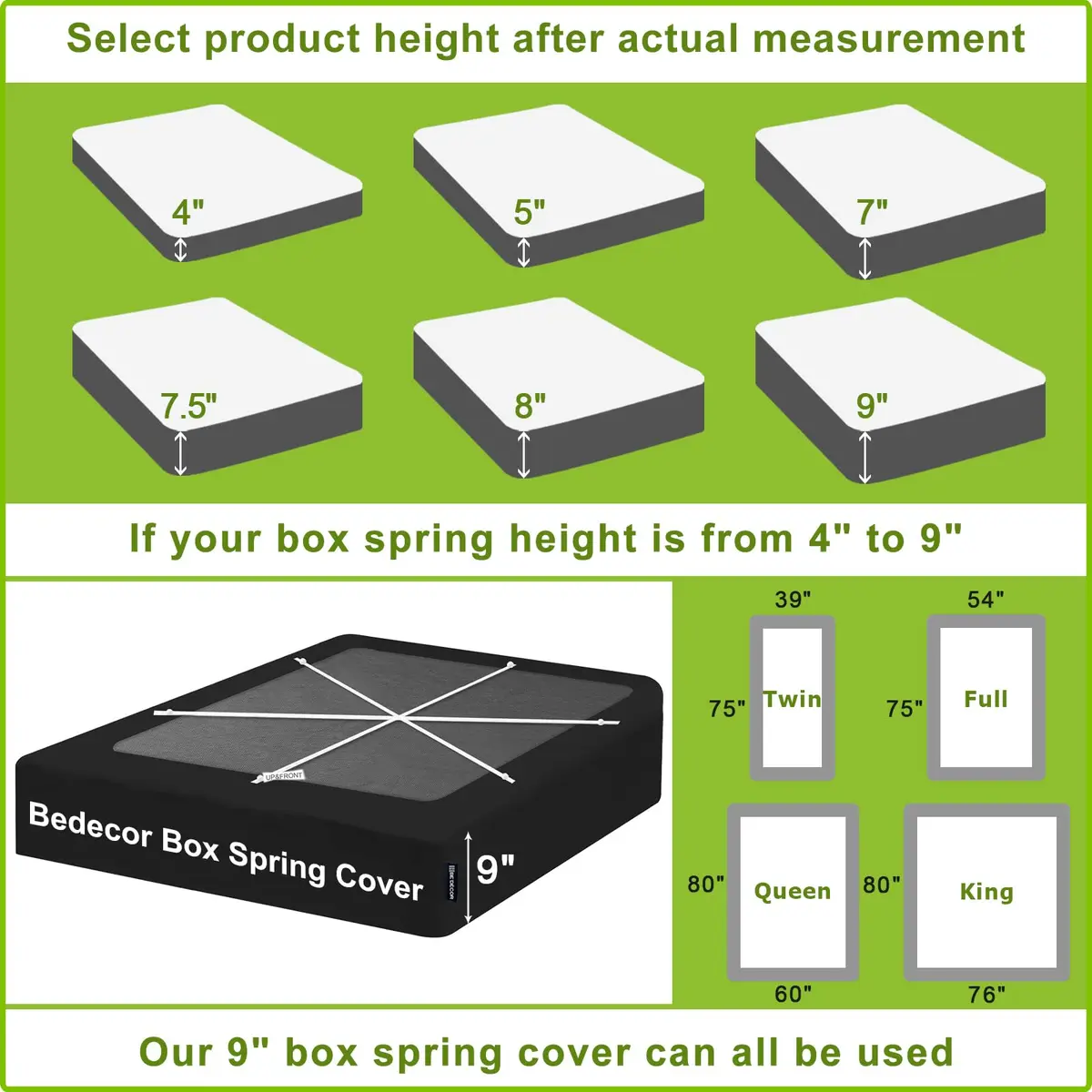 Bedecor 4-9 Inch Split Box Spring Cover King/Cal King | Modern, Stretchy & Dustproof - view 4