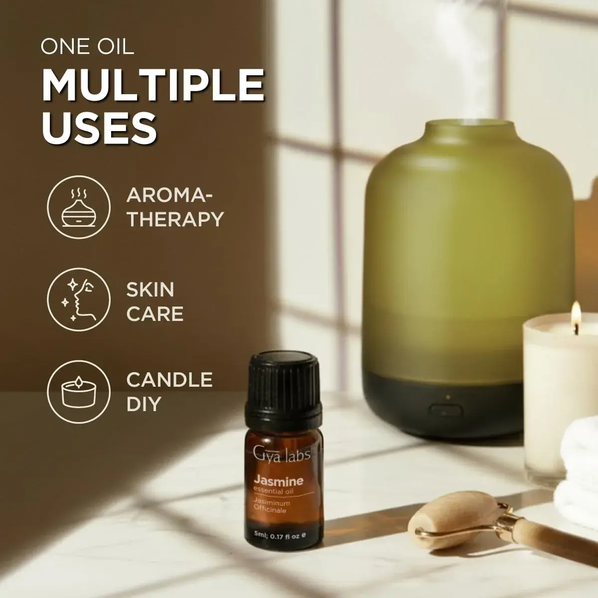 Gya Labs Jasmine Essential Oil 5ml (0.17 Fl Oz) | Pure Floral Aroma for Hair, Skin, Diffuser & Candle Making - view 5