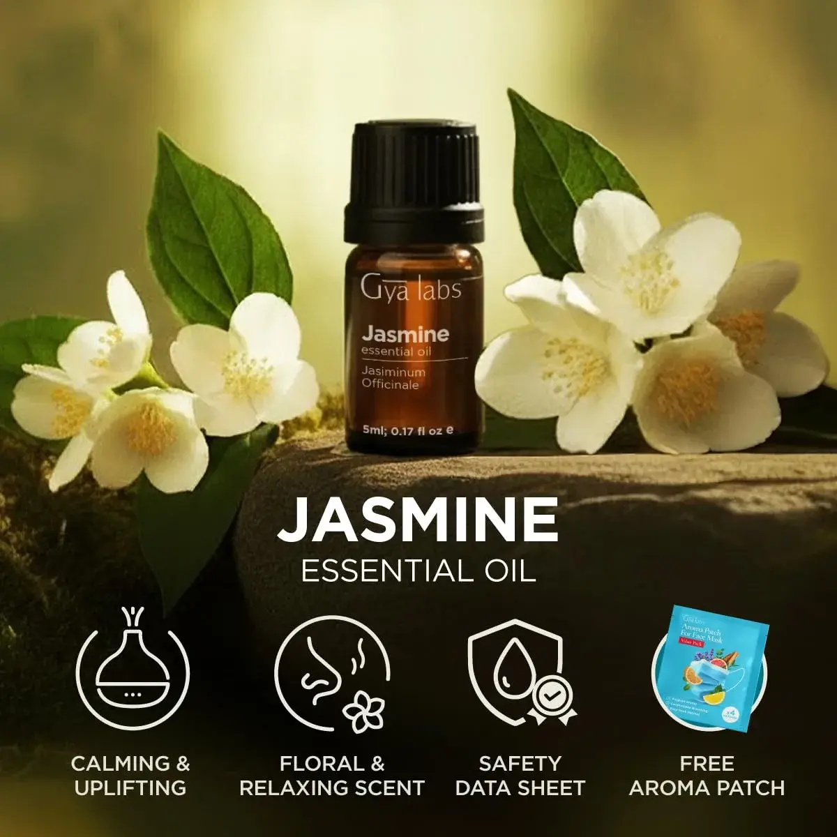 Gya Labs Jasmine Essential Oil 5ml (0.17 Fl Oz) | Pure Floral Aroma for Hair, Skin, Diffuser & Candle Making - view 6