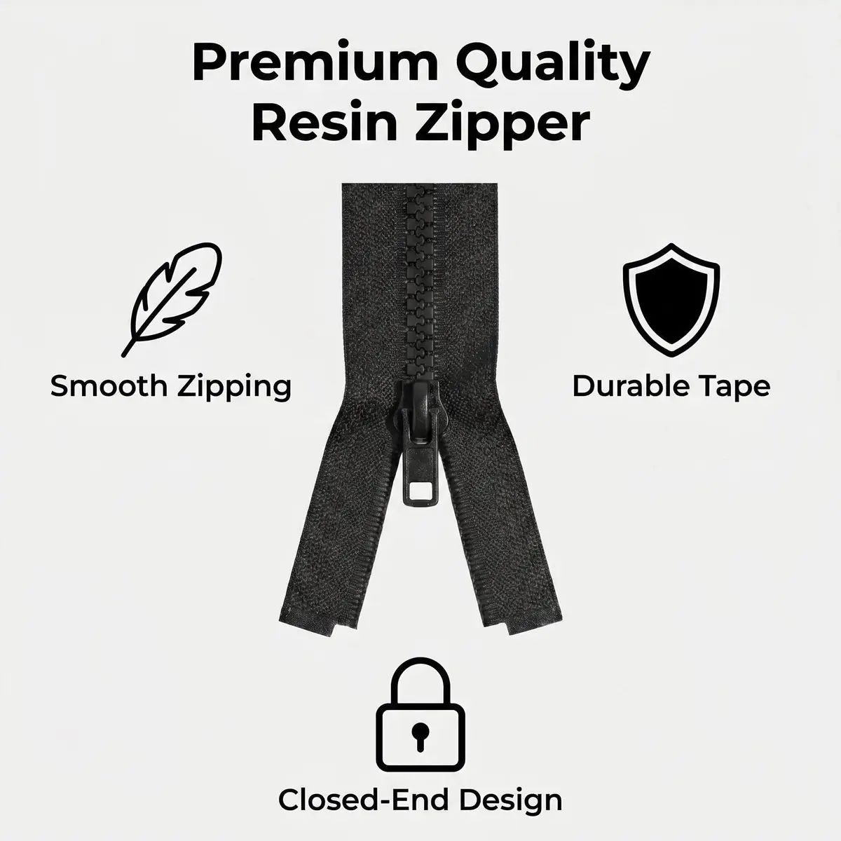 Sawoake 2PCS #5 37 Inch Separating Jacket Zippers | Durable Plastic, Black, Left-Handed - view 2