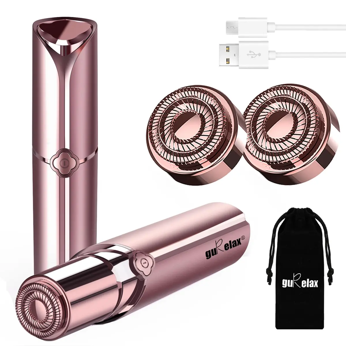 Gurelax Facial Hair Removal for Women - Painless Electric Face Shaver with 2 Replacement Heads | Rechargeable Pink Device - main product image