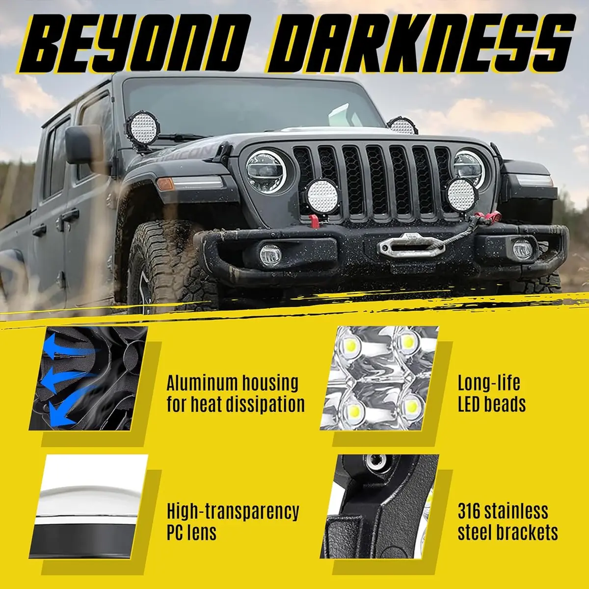 SAN YOUNG 7 Inch Round LED Off Road Lights 210W 10000lm Flood Spot Beam 2 Pack | 12V-60V Wide Voltage Compatible - view 8