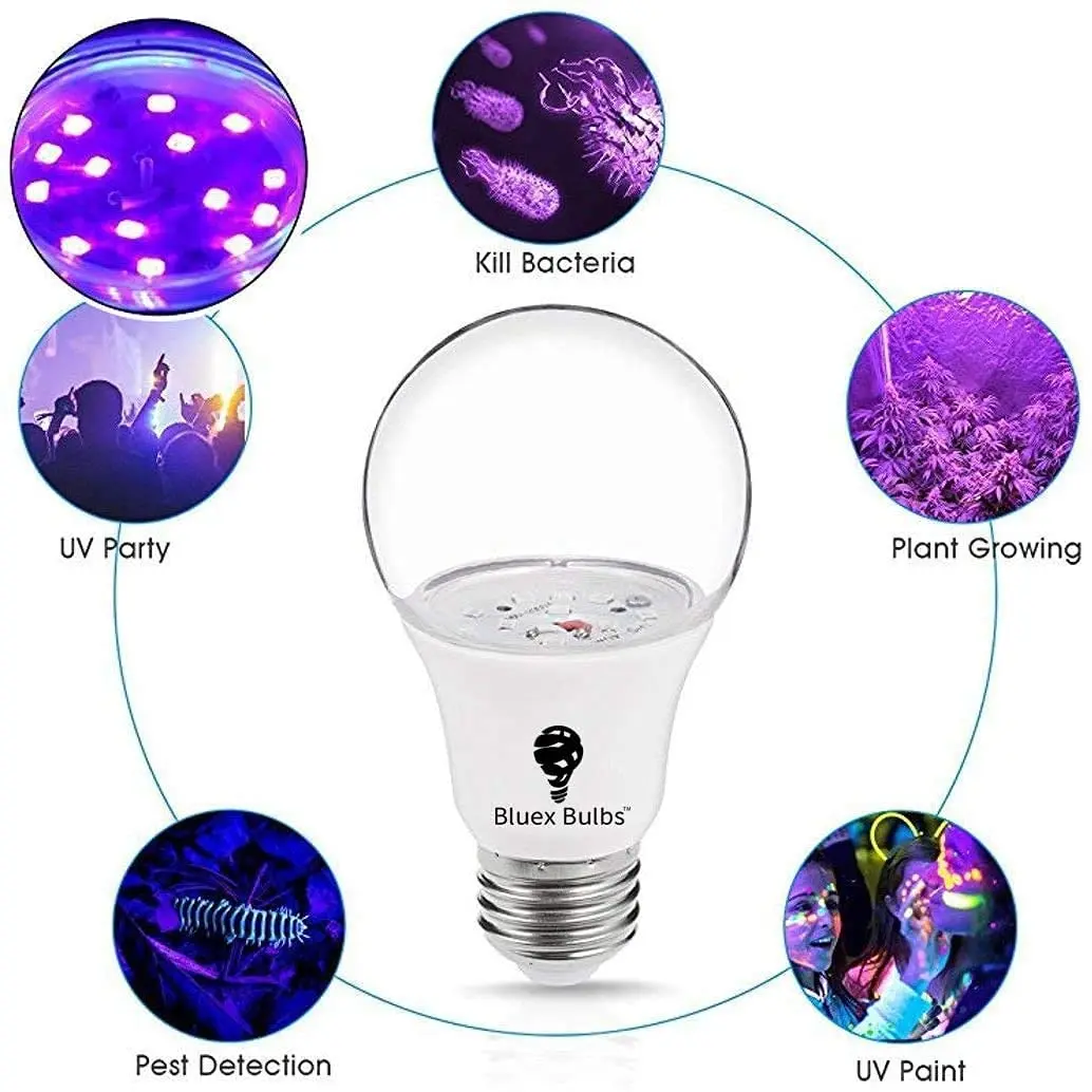 Bluex Bulbs 6 Pack LED Black Light Bulb, 9W A19 E26 | Neon Glow for Decor & Parties - view 2