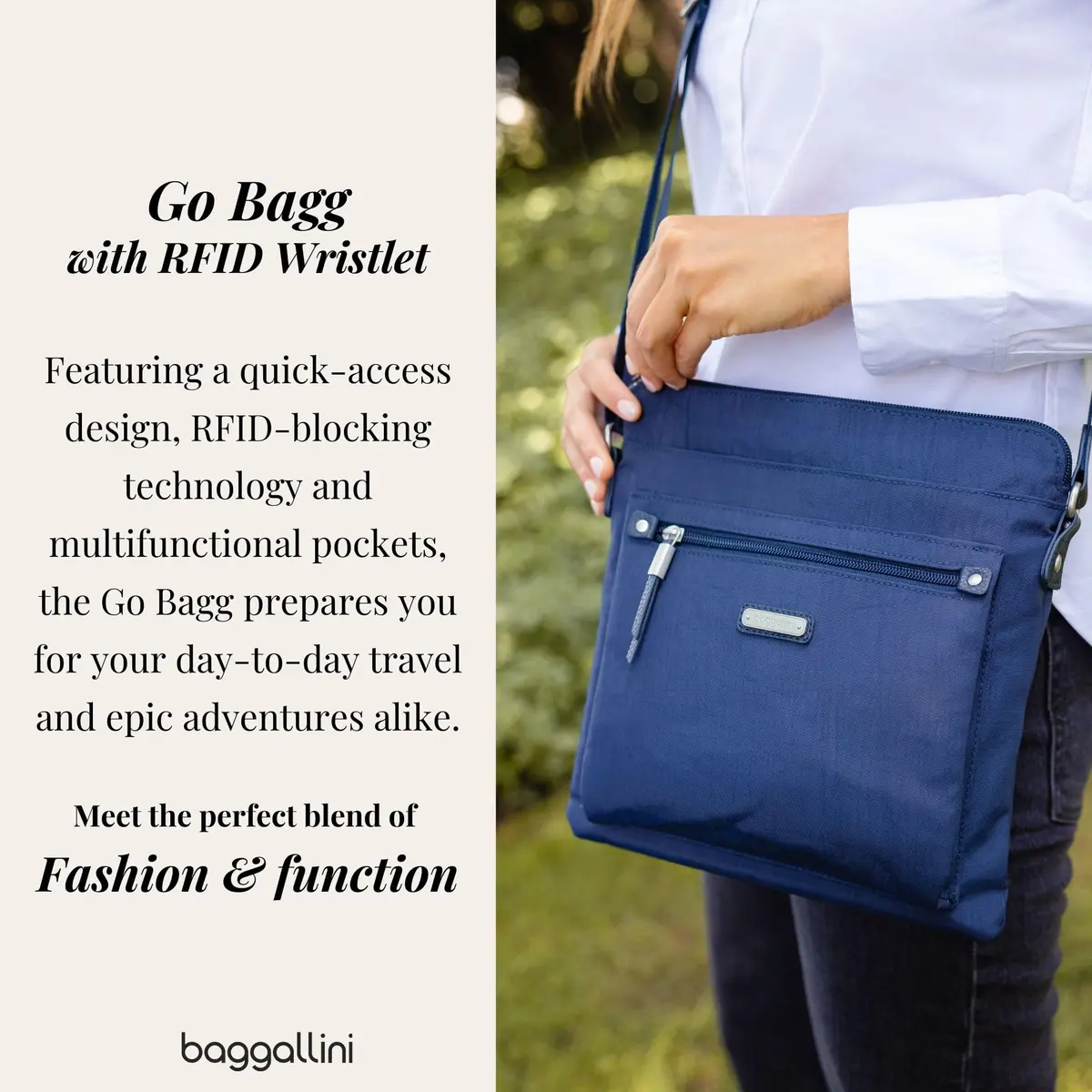 Baggallini Go Bagg with RFID Wristlet - Lightweight 10.75"x10" Travel Purse Crossbody Bag for Women - view 2