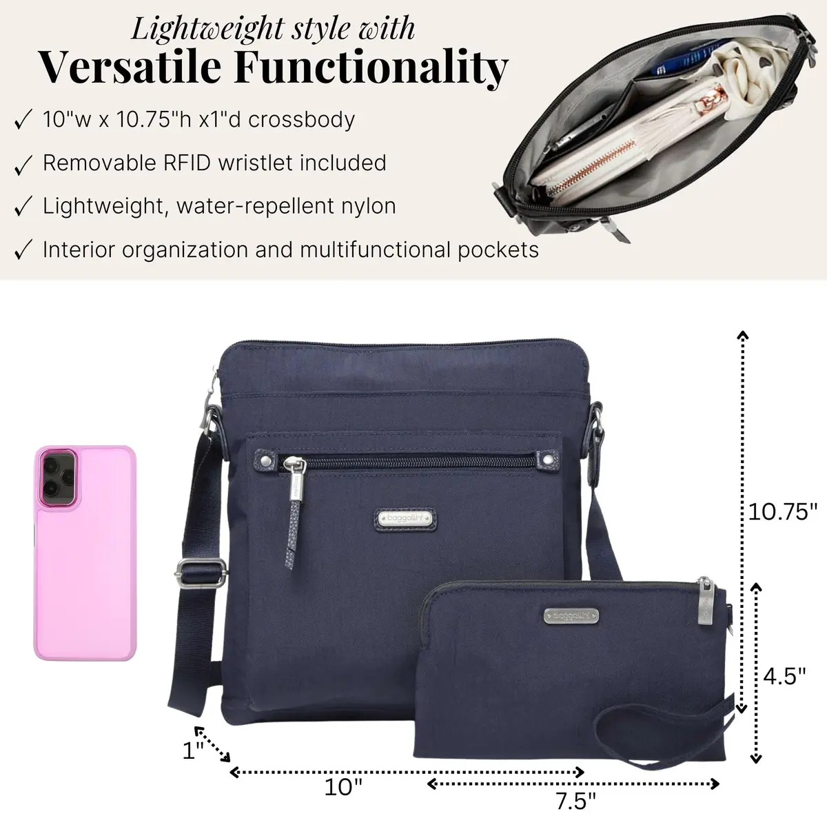 Baggallini Go Bagg with RFID Wristlet - Lightweight 10.75"x10" Travel Purse Crossbody Bag for Women - view 4