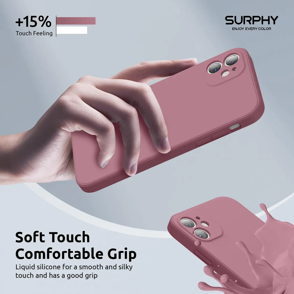 SURPHY Liquid Silicone Case for iPhone 11 (6.1 inches) with Camera Protection, Straight Edge Slim Design, Lilac Purple | Supports Wireless Charging - view 5