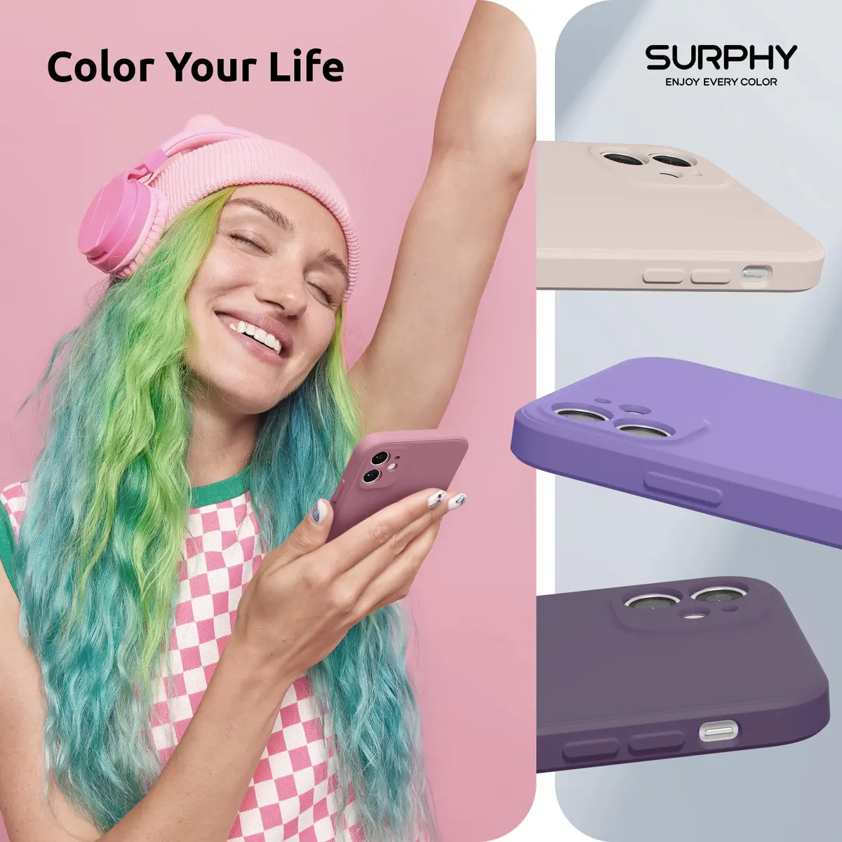 SURPHY Liquid Silicone Case for iPhone 11 (6.1 inches) with Camera Protection, Straight Edge Slim Design, Lilac Purple | Supports Wireless Charging - view 7