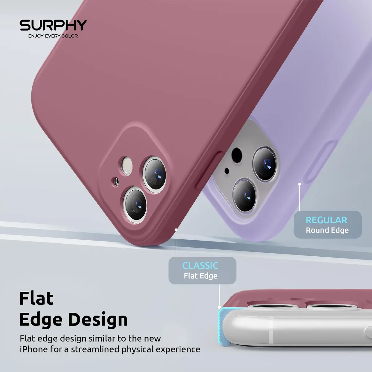 SURPHY Liquid Silicone Case for iPhone 11 (6.1 inches) with Camera Protection, Straight Edge Slim Design, Lilac Purple | Supports Wireless Charging - view 3