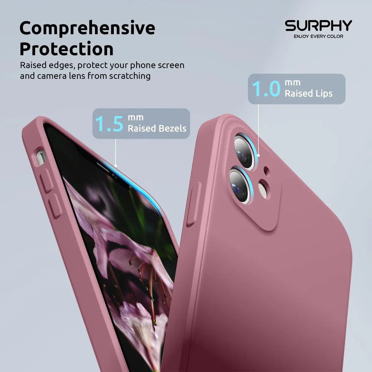 SURPHY Liquid Silicone Case for iPhone 11 (6.1 inches) with Camera Protection, Straight Edge Slim Design, Lilac Purple | Supports Wireless Charging - view 4