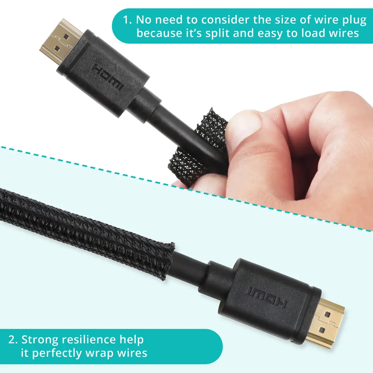 ZhiYo Braided Cable Sleeve 6.35mm (1/4 inch) x 20ft Black | Organizes & Protects Wires - view 4