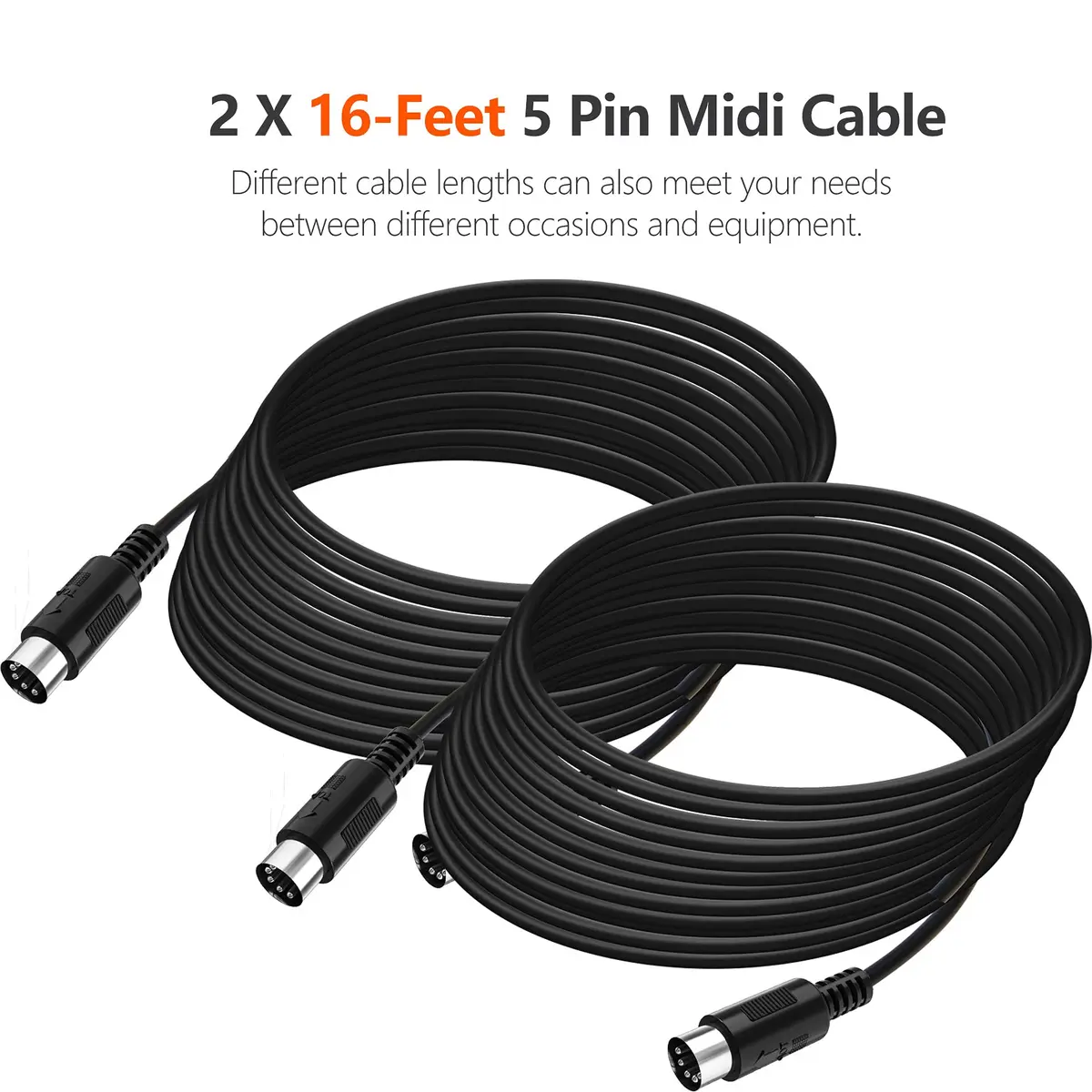 Mellbree MIDI Cable 16-Feet Male to Male 5-Pin MIDI Cable for Music Gear | Compatible with MIDI Keyboard, Synth, Sound Card - view 6