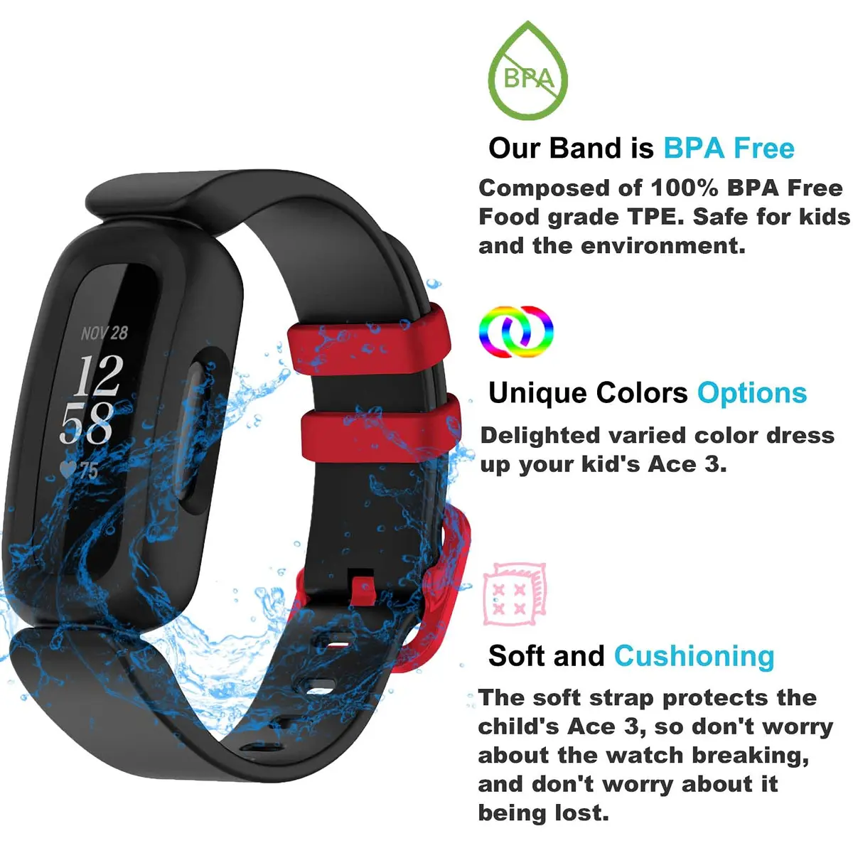 TopPerfekt Watch Band Compatible with Fitbit Ace 3 | Soft Silicone Waterproof Strap for Kids - view 4
