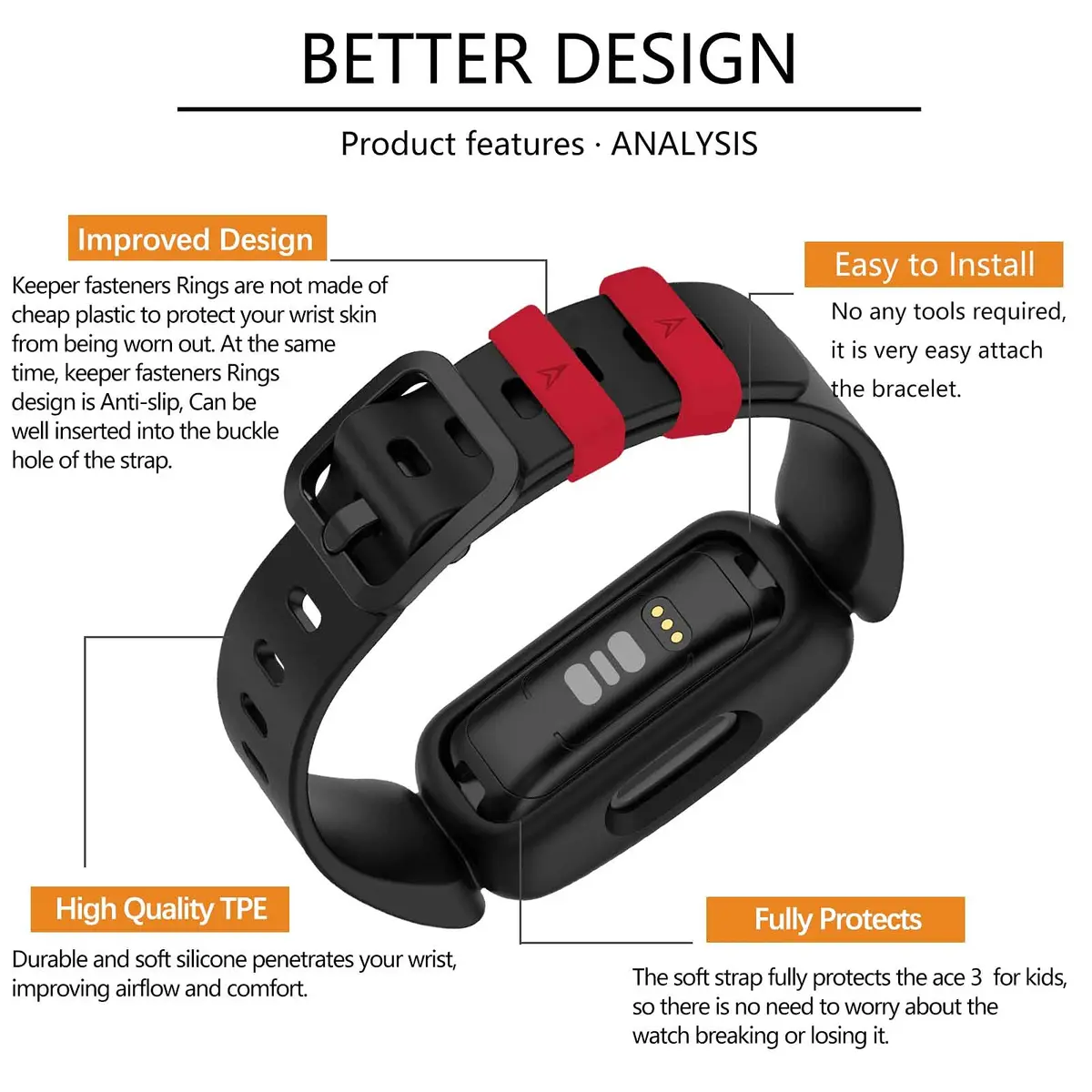 TopPerfekt Watch Band Compatible with Fitbit Ace 3 | Soft Silicone Waterproof Strap for Kids - view 5